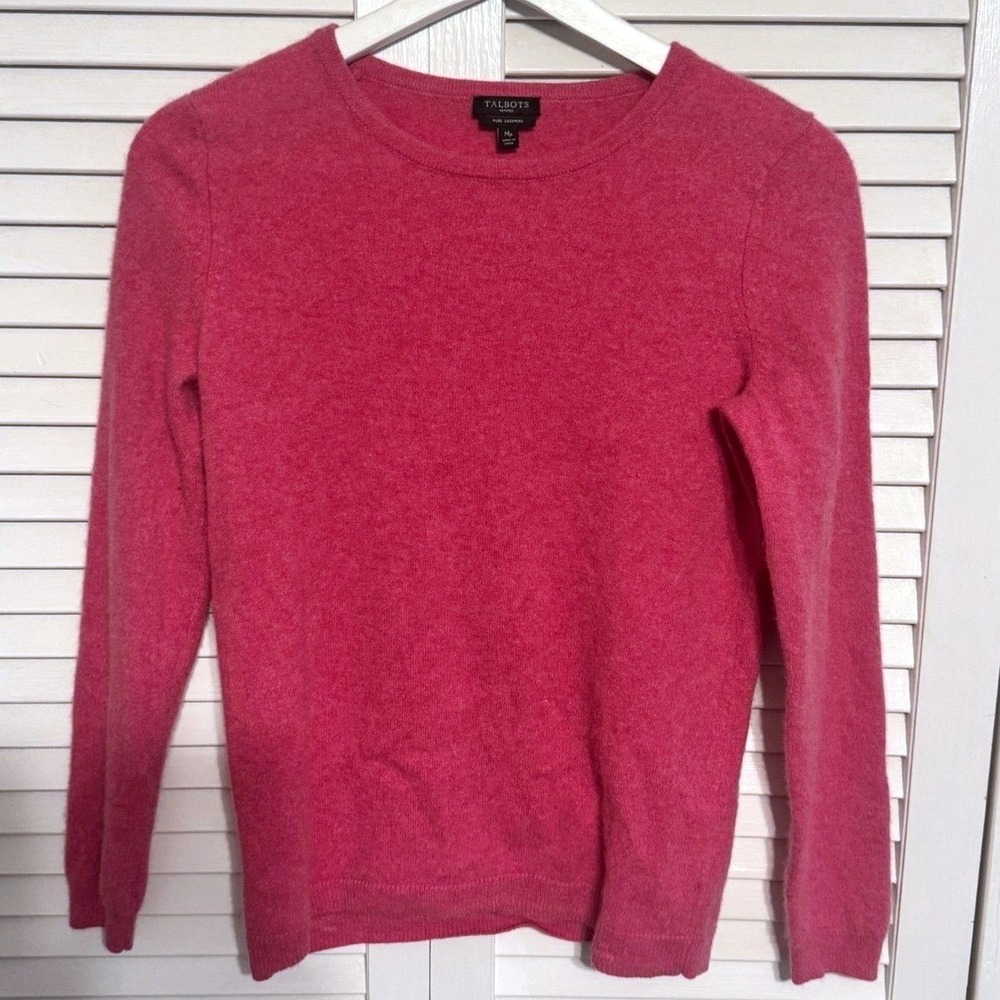 Talbots Sweater Pure Cashmere Medium Petite Pink Womens Crew Neck Long Sleeve